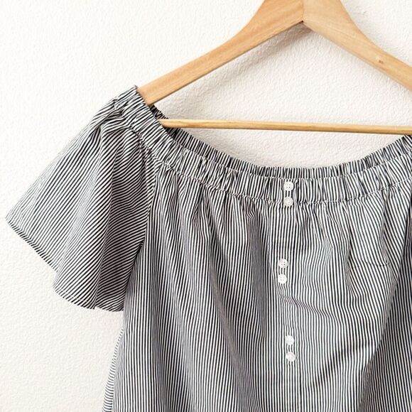 bp Tops - BP NORDSTROM | Banker Stripe Blouse Navy Blue White Off Shoulder | Size Medium